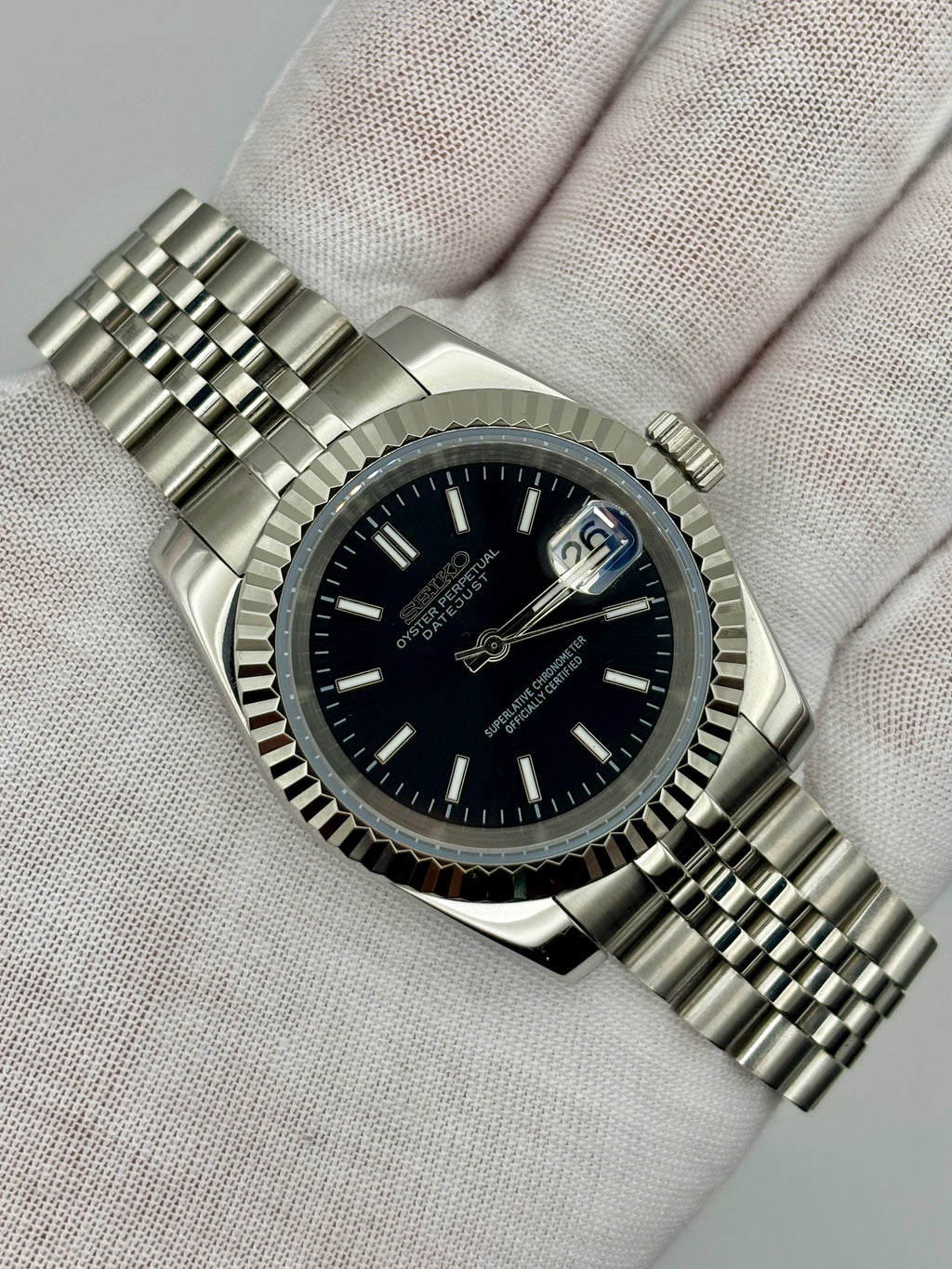 Date Just Stick Dial Noir Fluted