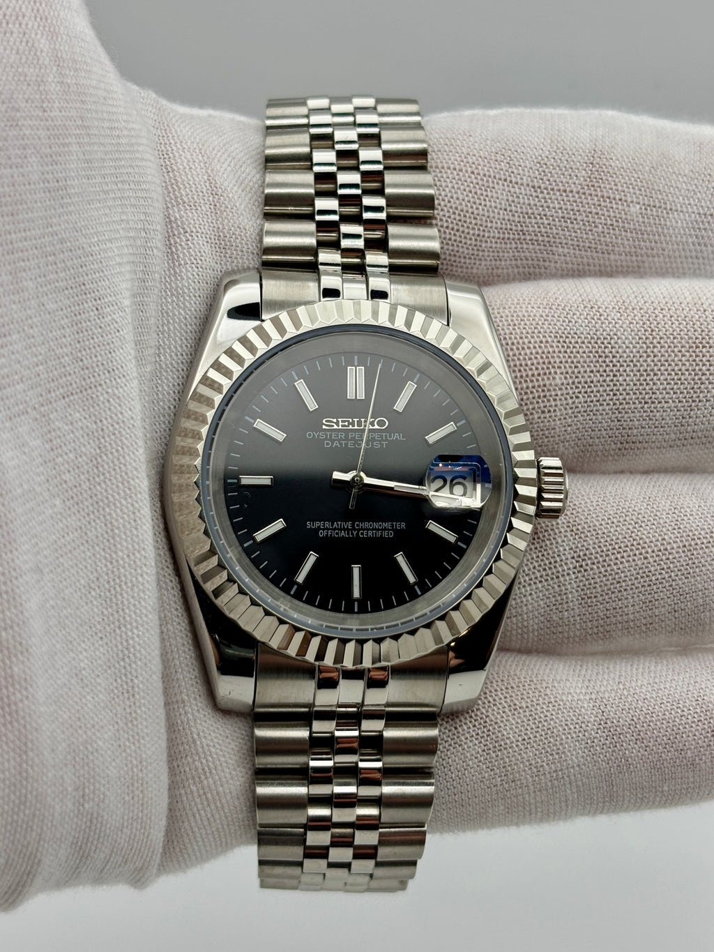 Date Just Stick Dial Noir Fluted