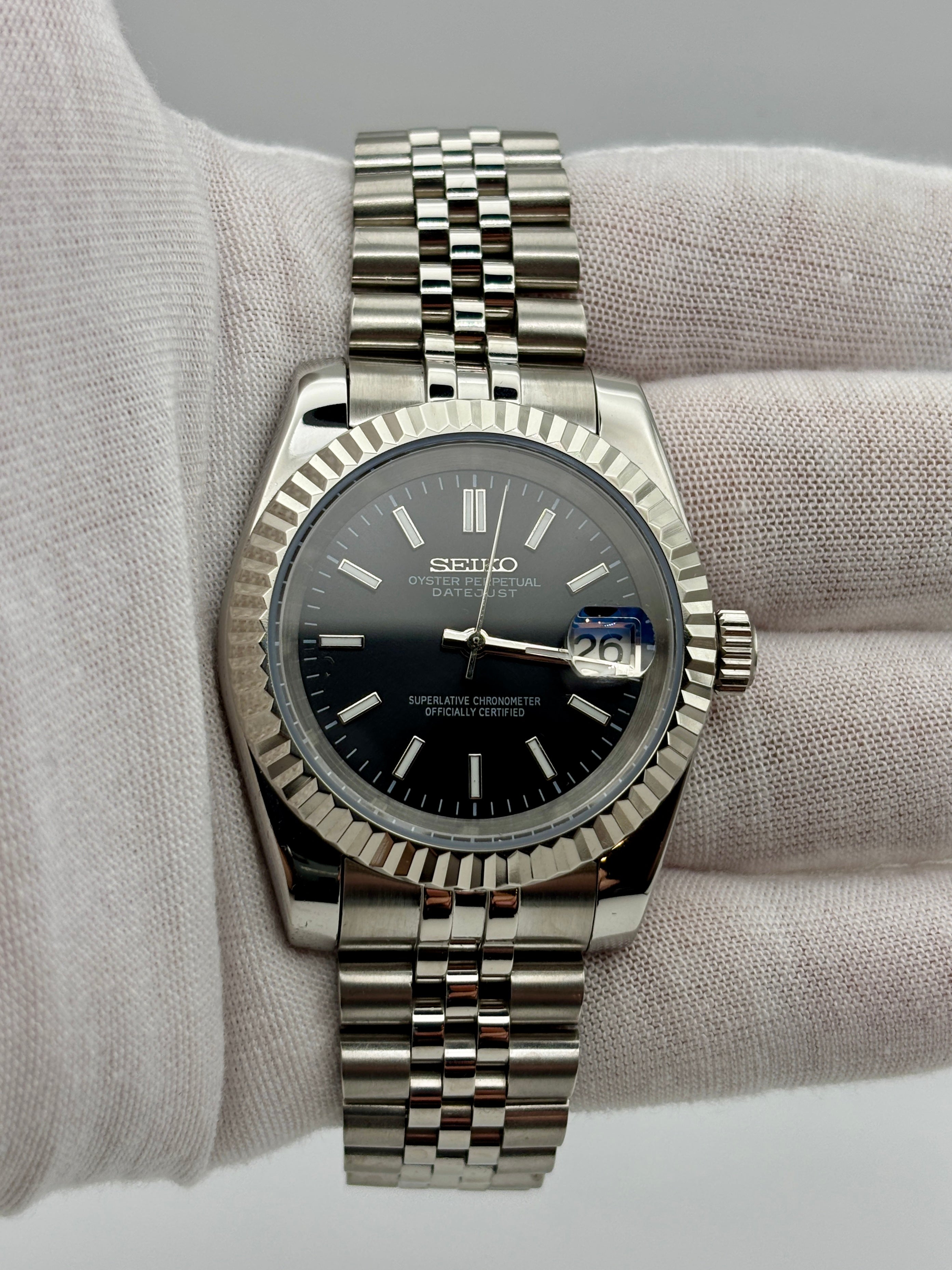 Date Just Stick Dial Noir Fluted